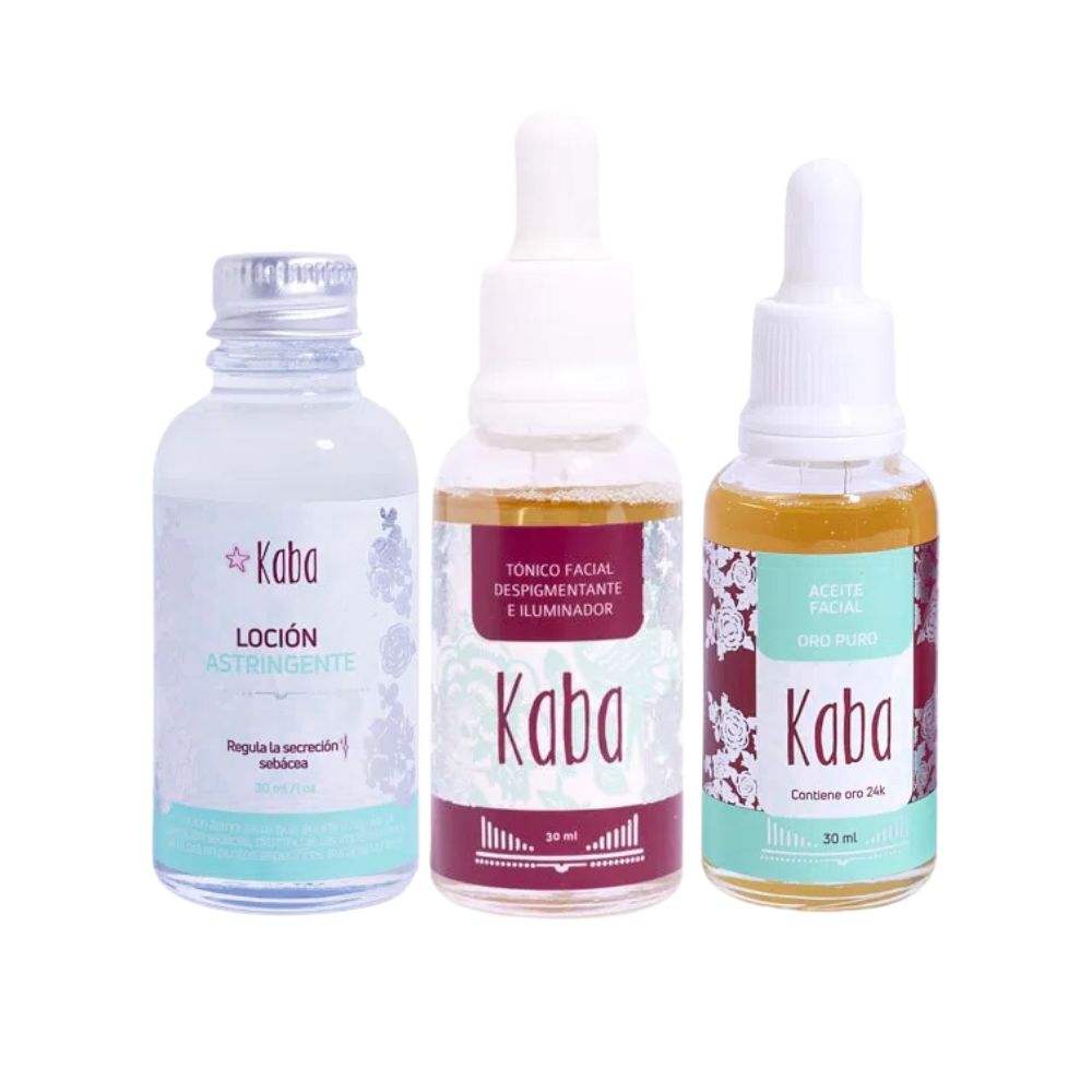 Kaba Tonico Facial despigmentante, kaba aceite Facial de oro 24 k y kaba locion astringente (3 pack)