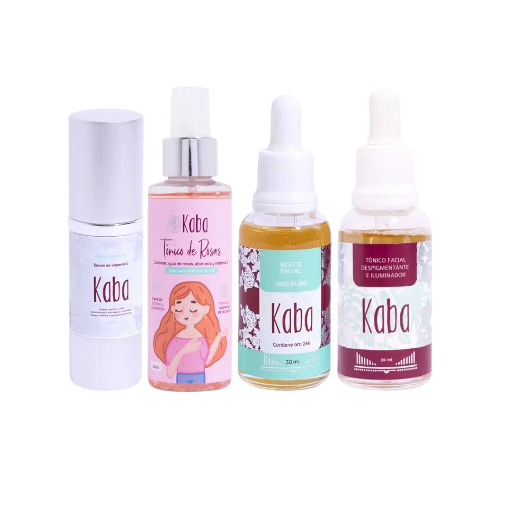 kaba Facial Care kit (4 Pack) kaba Depigmenting Facial Tonic, kaba 24k gold Facial oil, kaba rose tonic, kaba vitamin c serum 