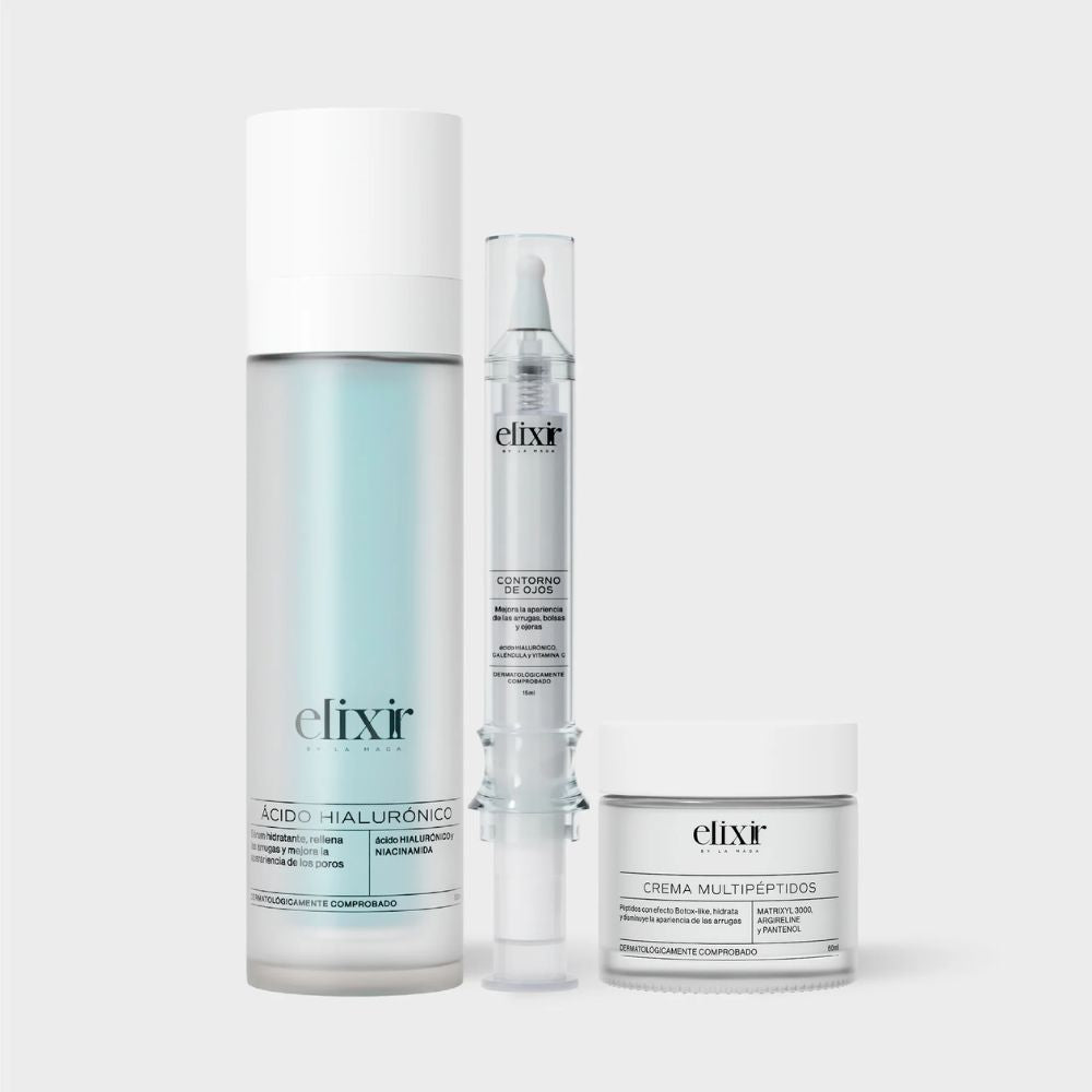 Elixir Kit Botox-Like con Peptidos - Acido hialuronico, Contorno de Ojos y Crema Multipeptidos 60ml (3 pack)