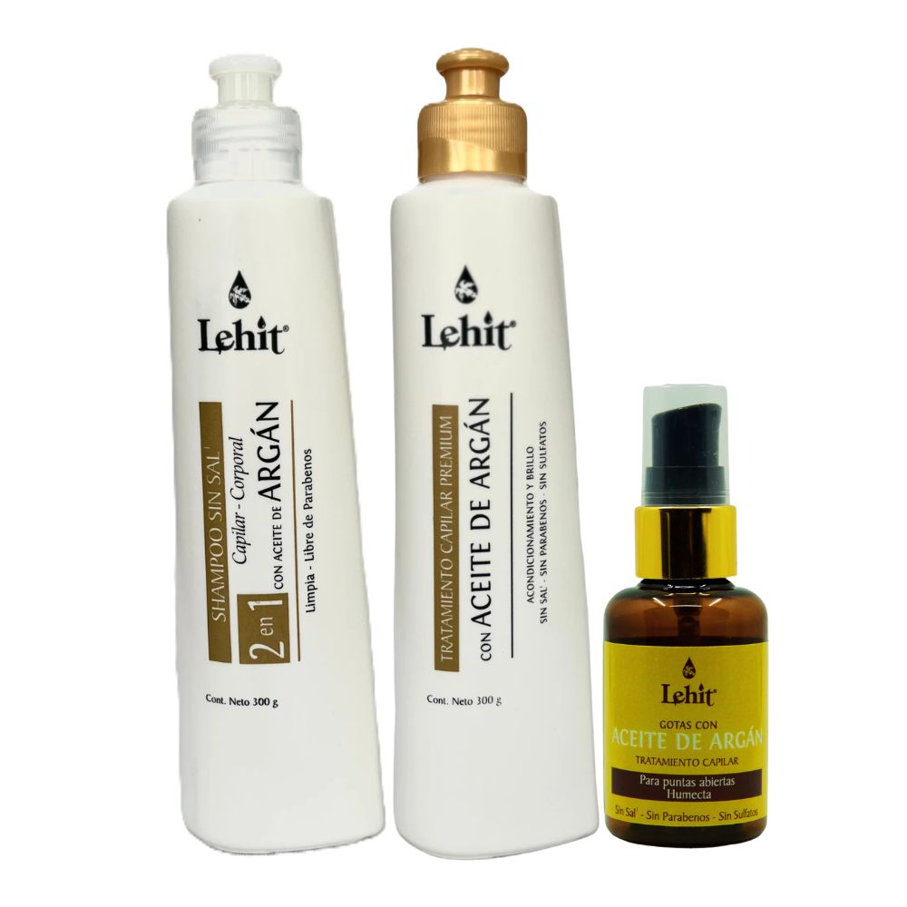 Lehit Argan Oil Shampoo, Argan Oil Treatment and Argan Oil Drops (3 Pack)