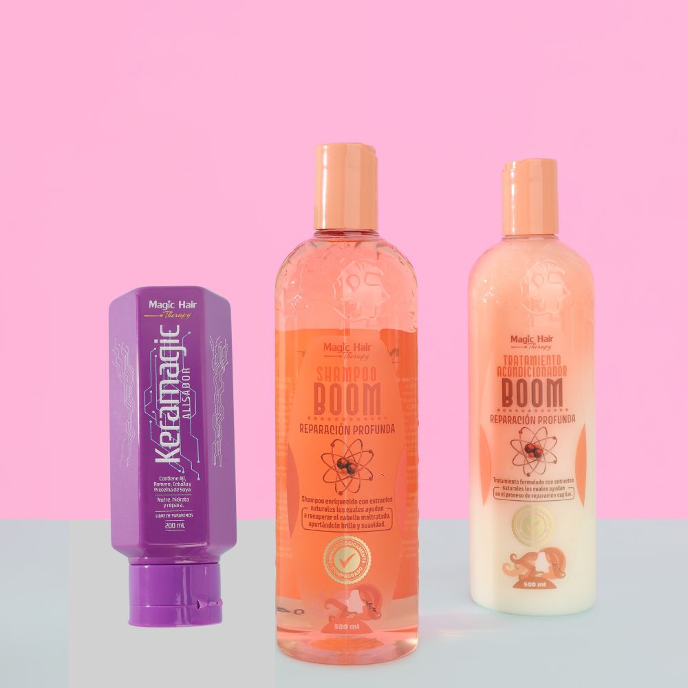 Magic Hair shampoo boom repair and conditioner boom deep repair + keramagic straightener (3 pack)