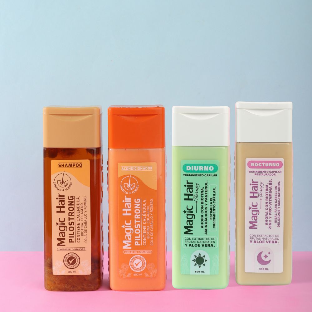 Magic Hair shampooo y acondicionador pilostrong + tratamiento capilar diurno + tratamiento capilar nocturno x500ml c/u (4 pack)