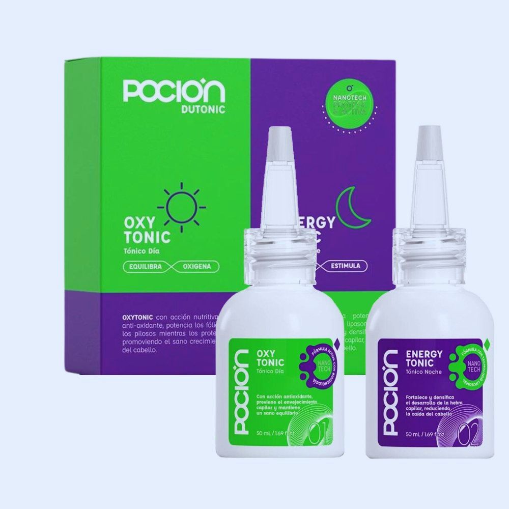 La pocion Dutonic Kit Anticaida - Crecimiento Capilar OxyTonic x 50ml  y EngergyTonic x 50ml (2 Pack)