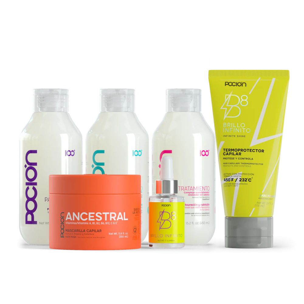 La Pocion Kit Reparacion Profunda - Shampoo, Crema Dual, Tratamiento, Mascarilla, Oleo B8 y Termoprotector B8 (6 Pack)
