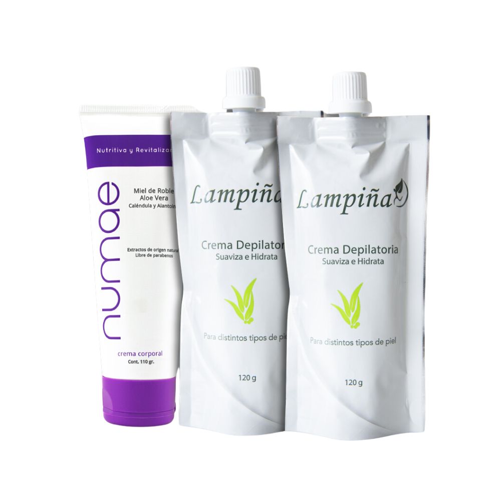 Lampina crema depilatoria 120gr -2 unid + Lampina Numae Crema Corporal -1 unid / Lampina Combo Hidratacion y Suavidad (3 Pack)