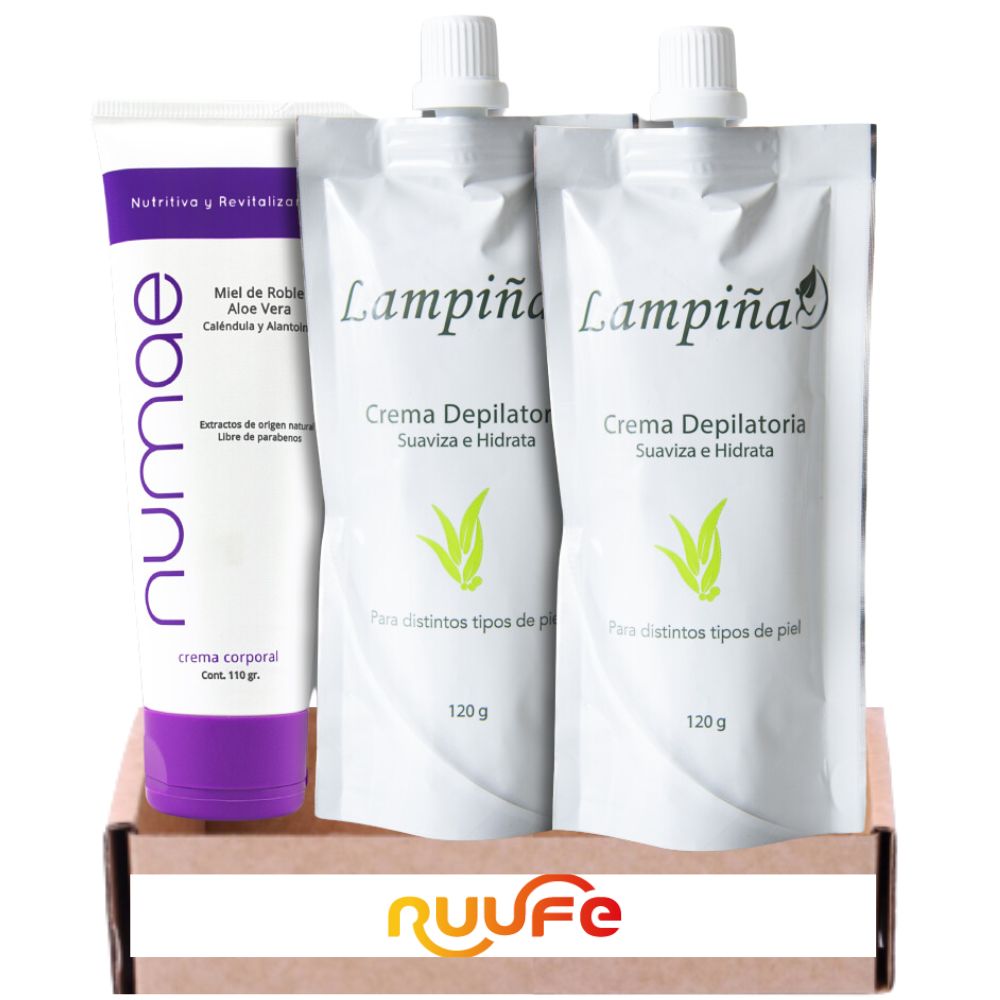 Lampina crema depilatoria 120gr -2 unid + Lampina Numae Crema Corporal -1 unid / Lampina Combo Hidratacion y Suavidad (3 Pack)