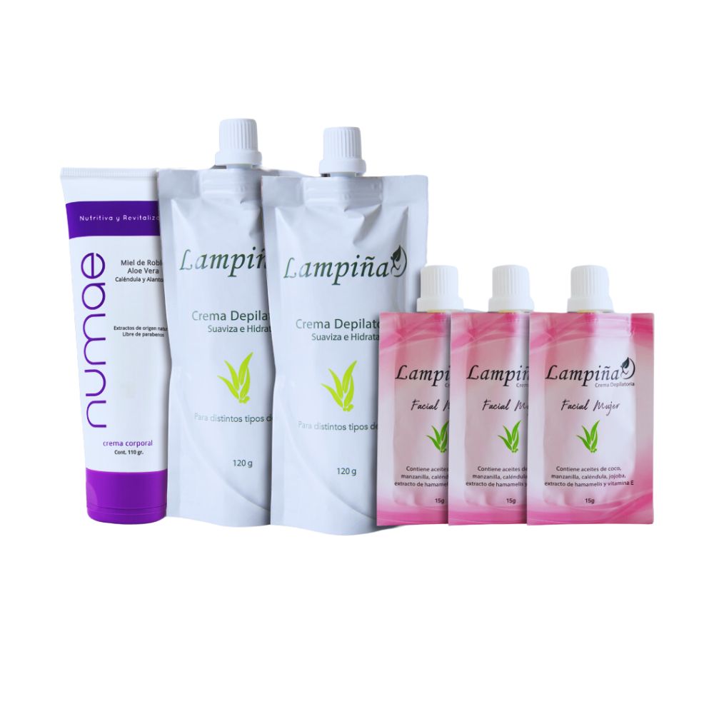 Lampina Crema Depilatoria Corporal - 2 unid, Lampina Crema Depilatoria Facial - 3 unid, Lampina Numae Crema Corporal - 1 unid /Lampina  Combo Depilacion Total (6 pack)