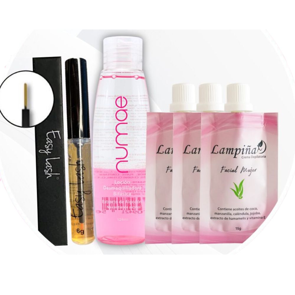 Lampina Easy Lash, Lampina Numae Locion Desmaquilladora, Lampina Crema Depilatoria Facial Mujer - 3 unid/ Lampina Combo Skin Care (5 Pack)
