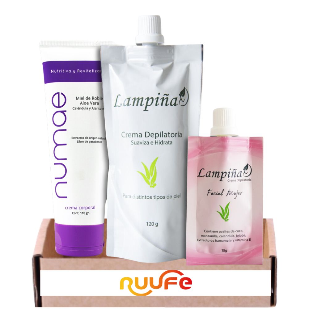 Lampina crema depilatoria Corporal suaviza e hidrata, Lampina Crema Depilatoria Facial Mujer, Lampina Numae Crema Hidratante Corporal - Lampina Combo Todo en uno (3 Pack)