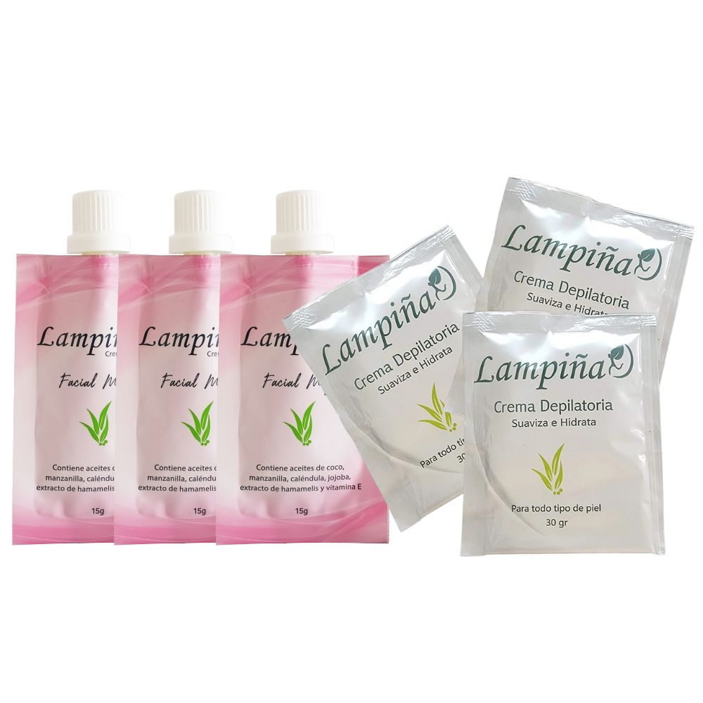 Lampina crema depilatoria Corporal 30gr -3 unid + Lampina Crema Depilatoria Facial Mujer - 3 unid / Lampina Combo 3+3 (6 pack)