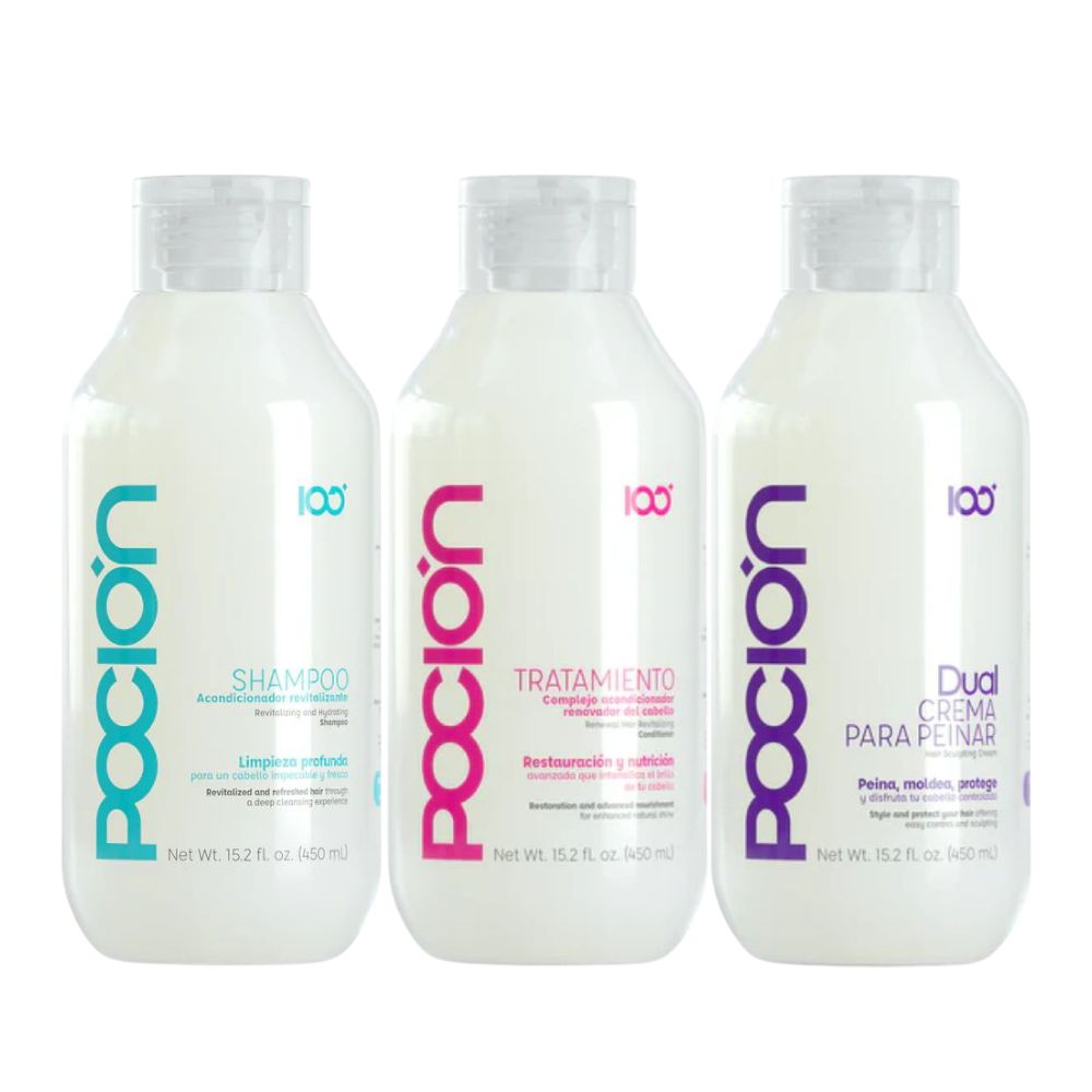 La Pocion Shampoo , La Pocion Tratamiento y  La Pocion Crema para peinar (3 pack)