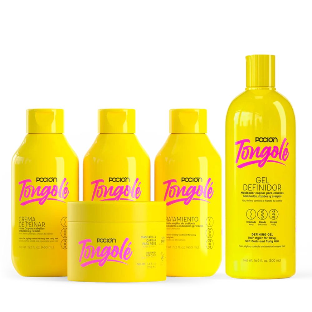 La pocion Kit para Rizos Tongole Shampoo, Crema para peinar, tratamiento, Mascarilla Tongole y Gel Definidor Tongole (5 Pack)
