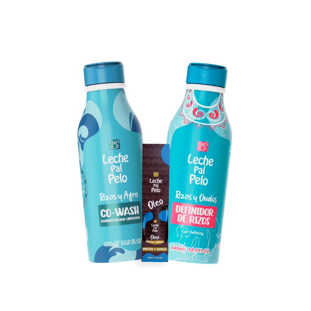 Leche Pal Pelo Combo Rizos Perfectos, Oleo de Rizos, Definidor de Rizos, Co-was Rizos  (3 Pack) Fulfillment