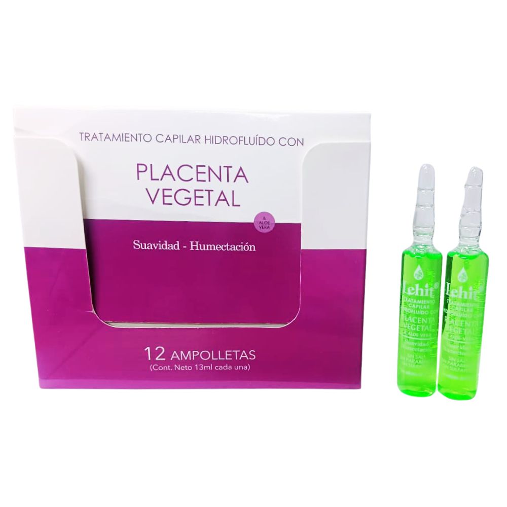 Lehit Ampolleta Tratamiento Capilar Placenta Vegetal (12 Ampolletas - 13ml c/u)