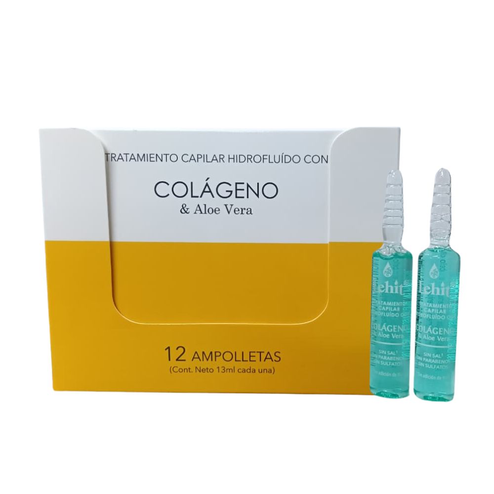 Lehit Ampolleta Tratamiento Capilar Hidrofluido Con Colageno y Aloe Vera (12 ampolletas - 13ml c/u)
