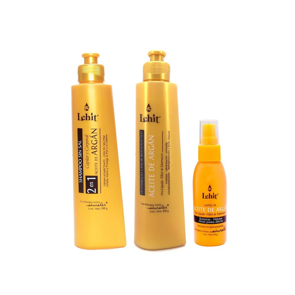 Lehit Shampoo Aceite de Argan, Tratamiento Aceite de Argan y Gotas de Aceite de Argan (3 Pack)