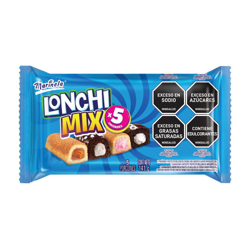 MARINELA Pastelitos Rellenos de crema Lonchi Mix x5und (141 gr)