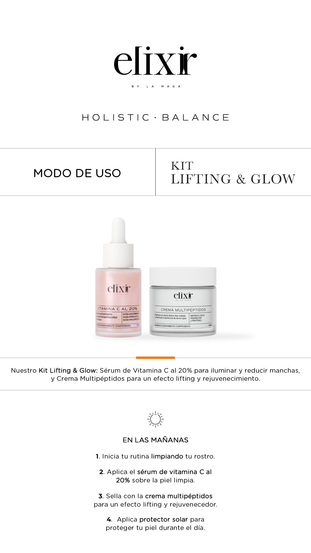 Elixir KIT LIFTING & GLOW - Vitamina C al 20% 30Ml y Crema Multipeptidos 60ml (2 Pack)