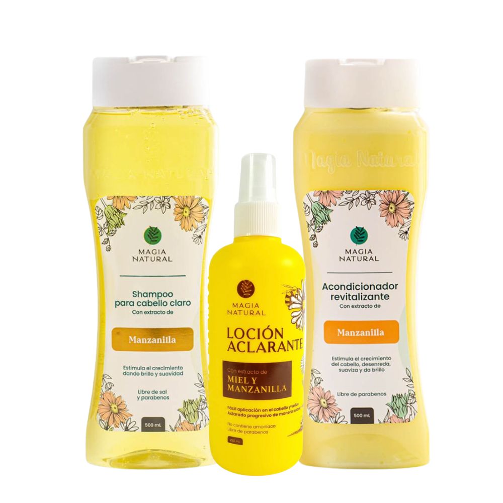 Magia Natural Shampoo Manzanilla, Acondicionador Manzanilla y Locion Aclarante (3 Pack)