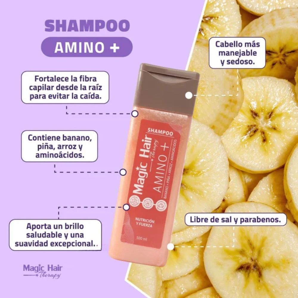 Magic Hair kit Shampoo para la Caida del Cabello Amino+ y Acondicionador sin Sal Nueva Formula Amino+ (2 pack - 500ml c/u)