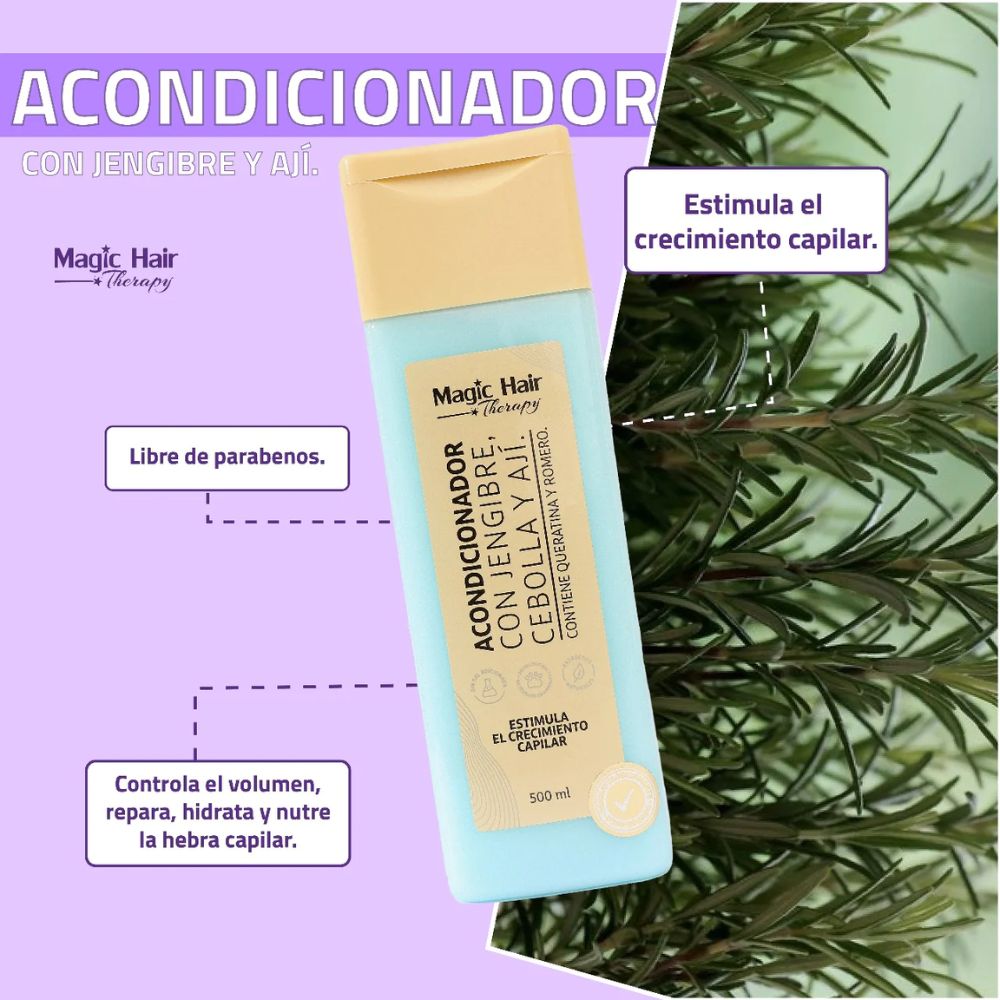 Magic Hair KIT (2 PACK) Magic Hair Shampoo de cebollla con aji y Magic Hair Acondicionador con cebolla jengibre y aji