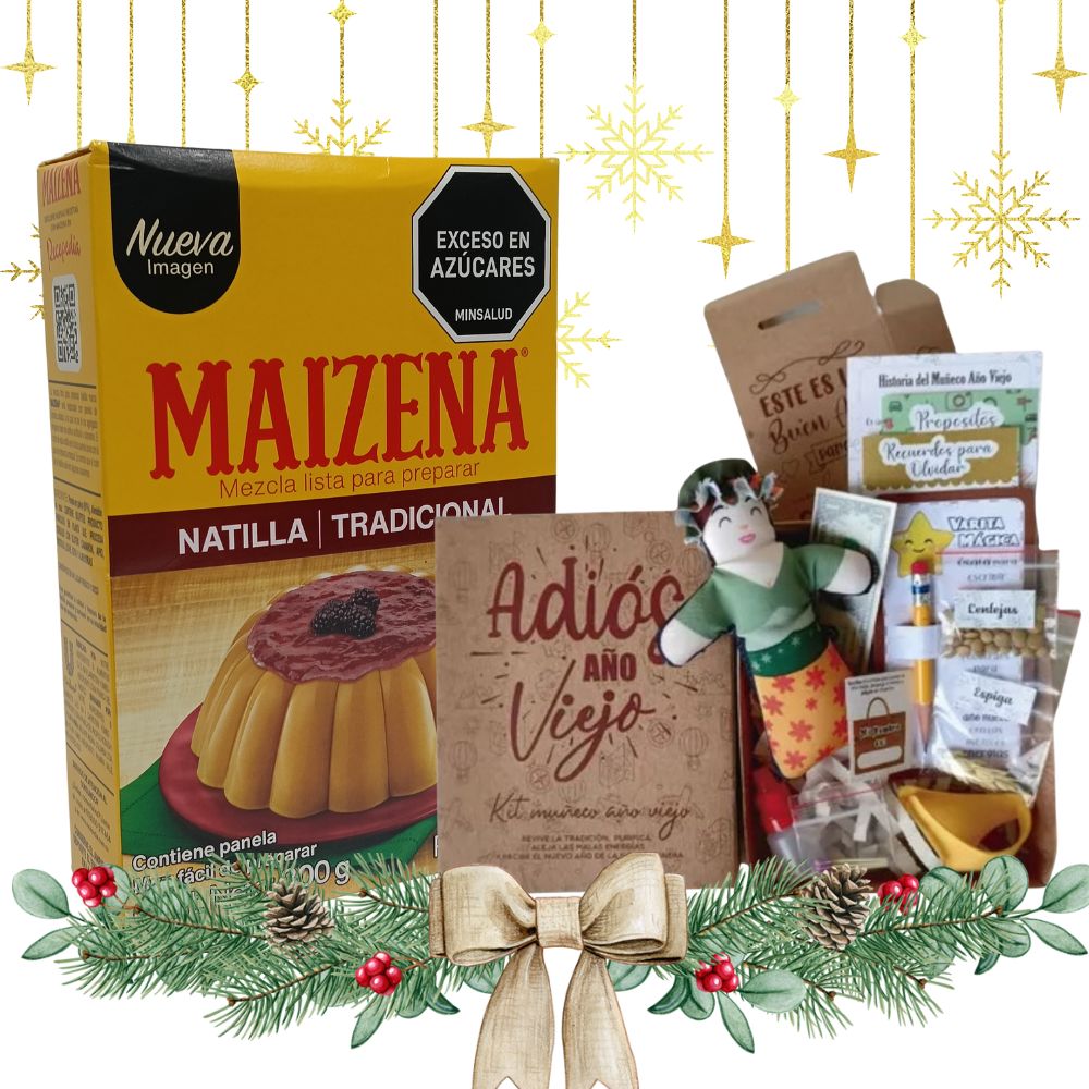 Natilla Colombiana and new years doll Natilla tradicional y año viejo kit natilla de Maizena tradicional año viejo Colombia