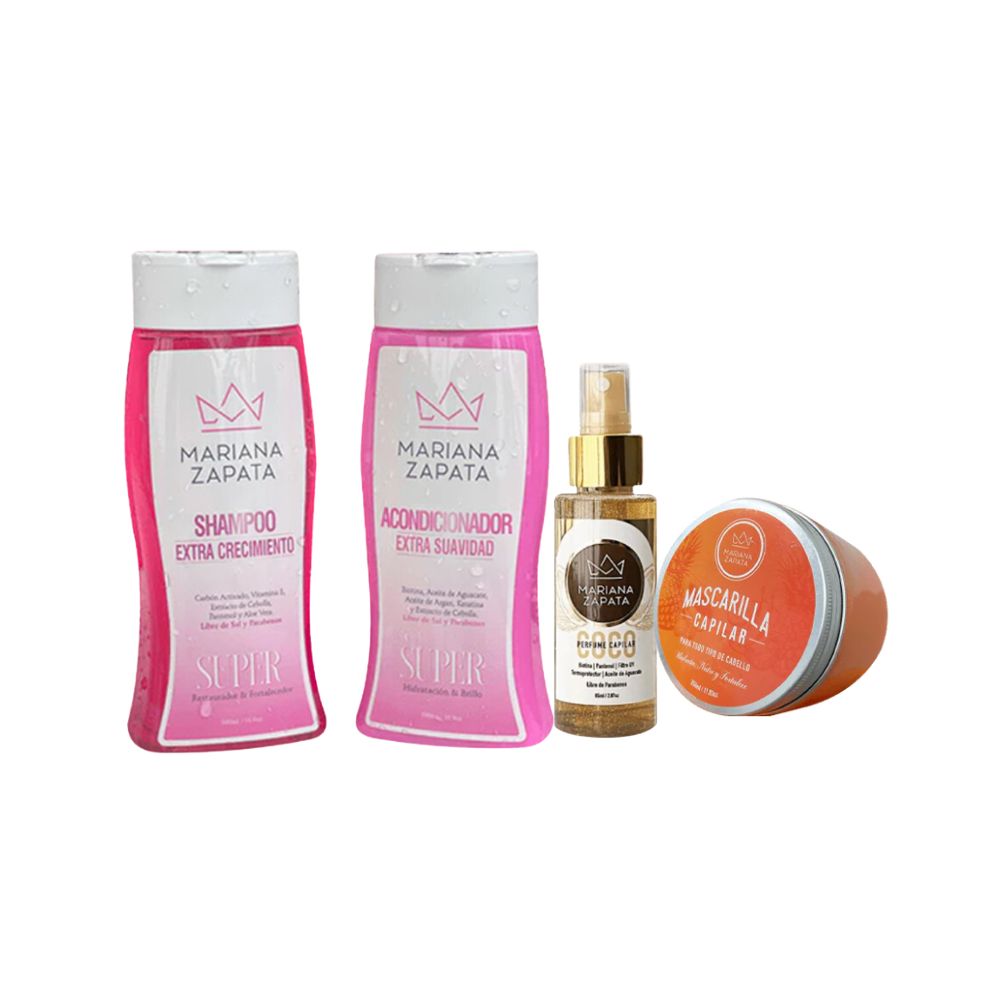 Mariana Zapata Shampoo, Acondicionador, Pefume de Coco y Mascarilla (4 Pack)