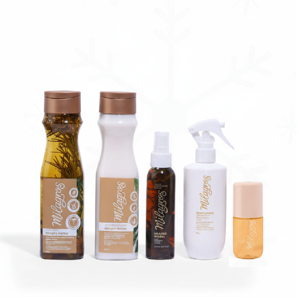 Milagros Herbal Ritual Kit (5 Pack) Milagros Herbal Shampoo, Herbal Conditioner, Herbal Tonic, Herbal Thermoprotector Detangler and Bali Perfume 