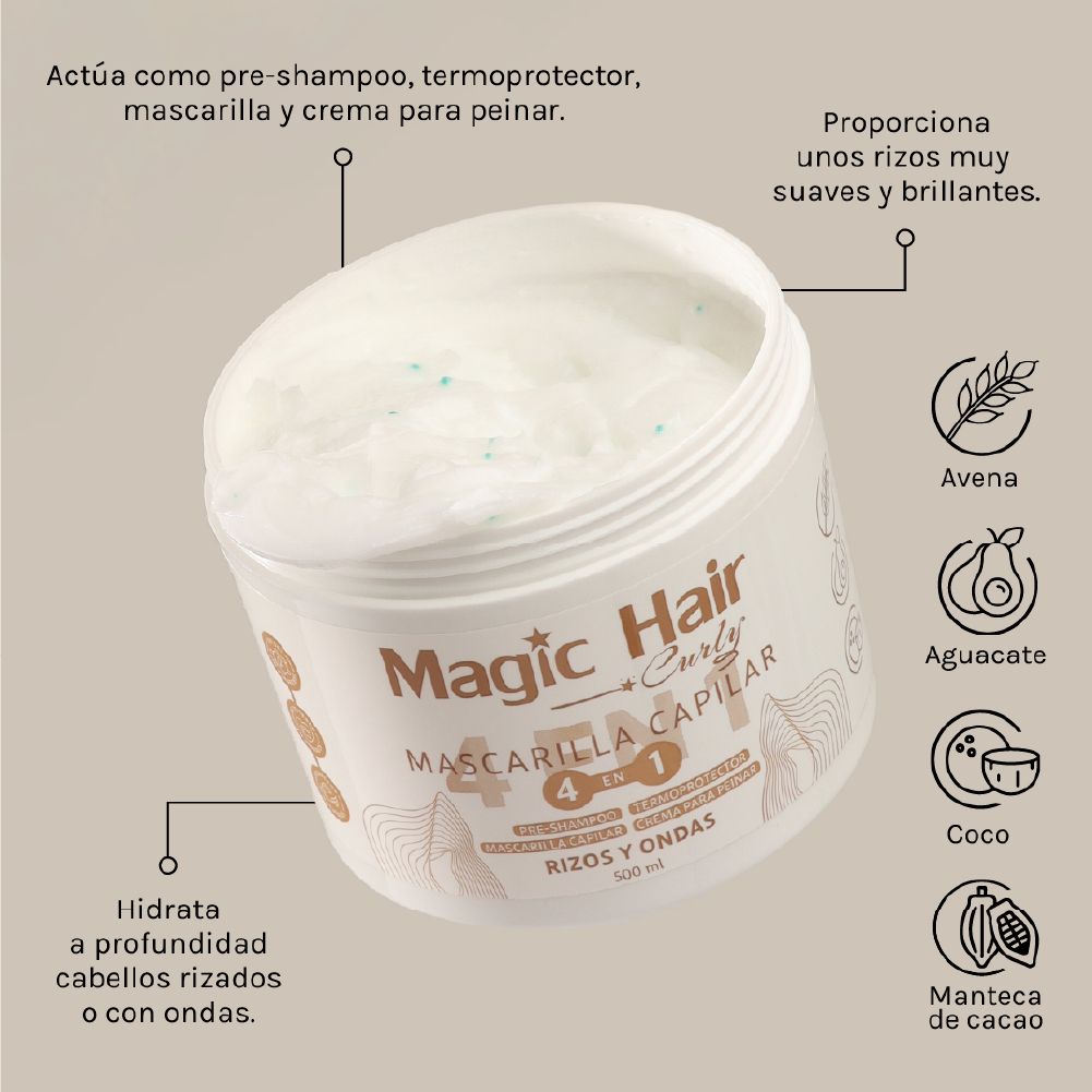 Magic Hair Mascarilla Capilar 4 en 1 Tratamiento para Cabello Crespo 500ml