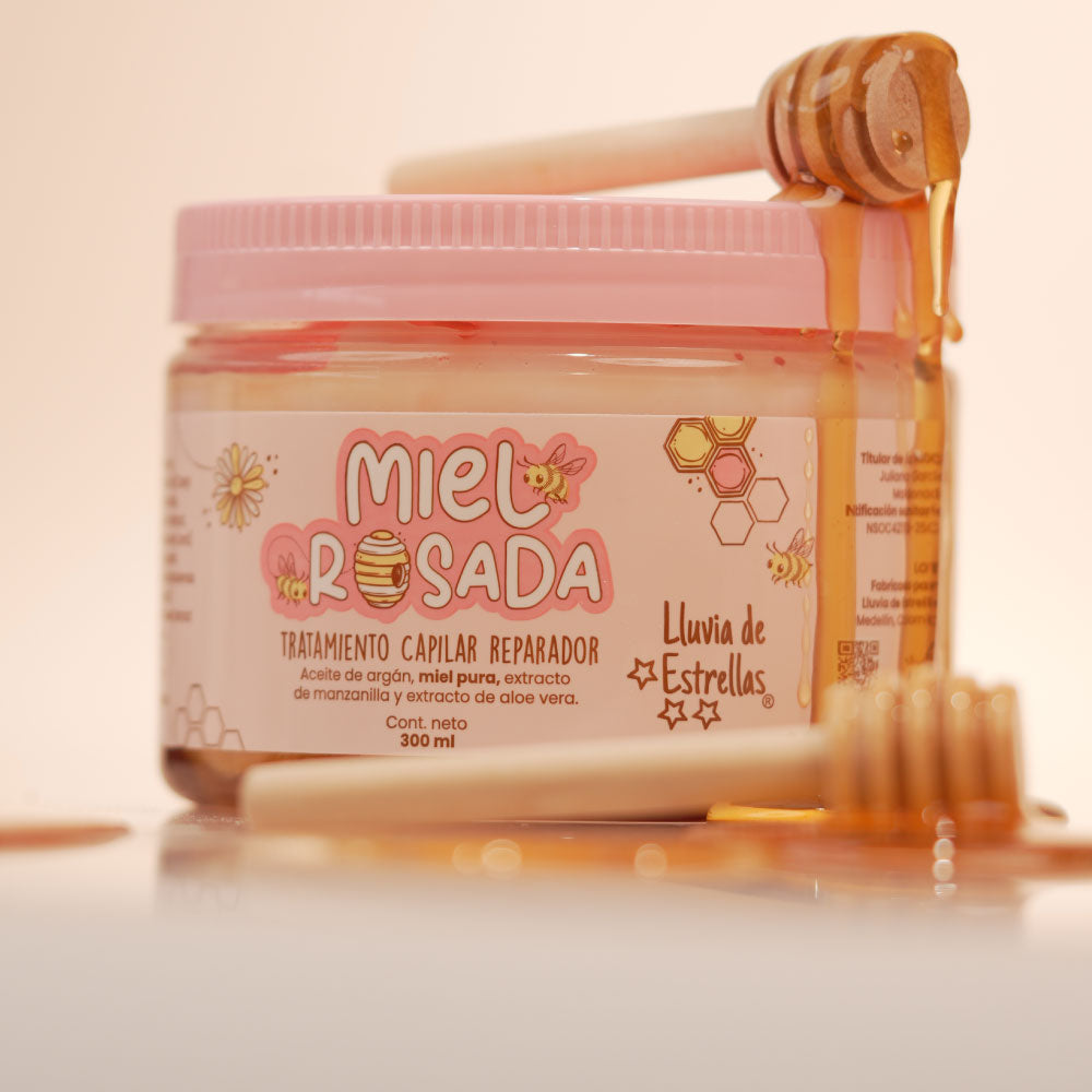 Lluvia de Estrellas shampoo de miel rosada x 400ml Acondicionador de Miel rosada de lluvia de estrellas x 400ml Mantequilla corporal x 200ml y Tratamiento capilar de Miel x 300ml (4 Pack)