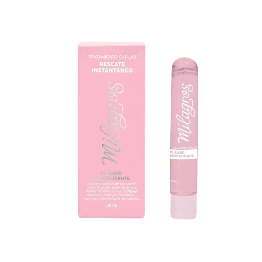 Milagros Tratamiento Emergencia Capilar, Biorepolarizador, Ampolla Capilar Elixir (Rosada) y Ampolla capilar Rescate (Azul)  (4 pack)