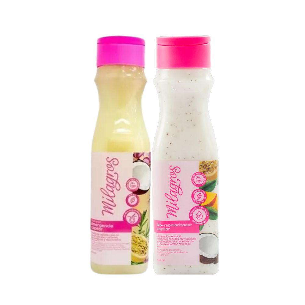 Milagros Emergency Hair Shampoo and Milagros Biorepolarizer Hair (2 pack) 