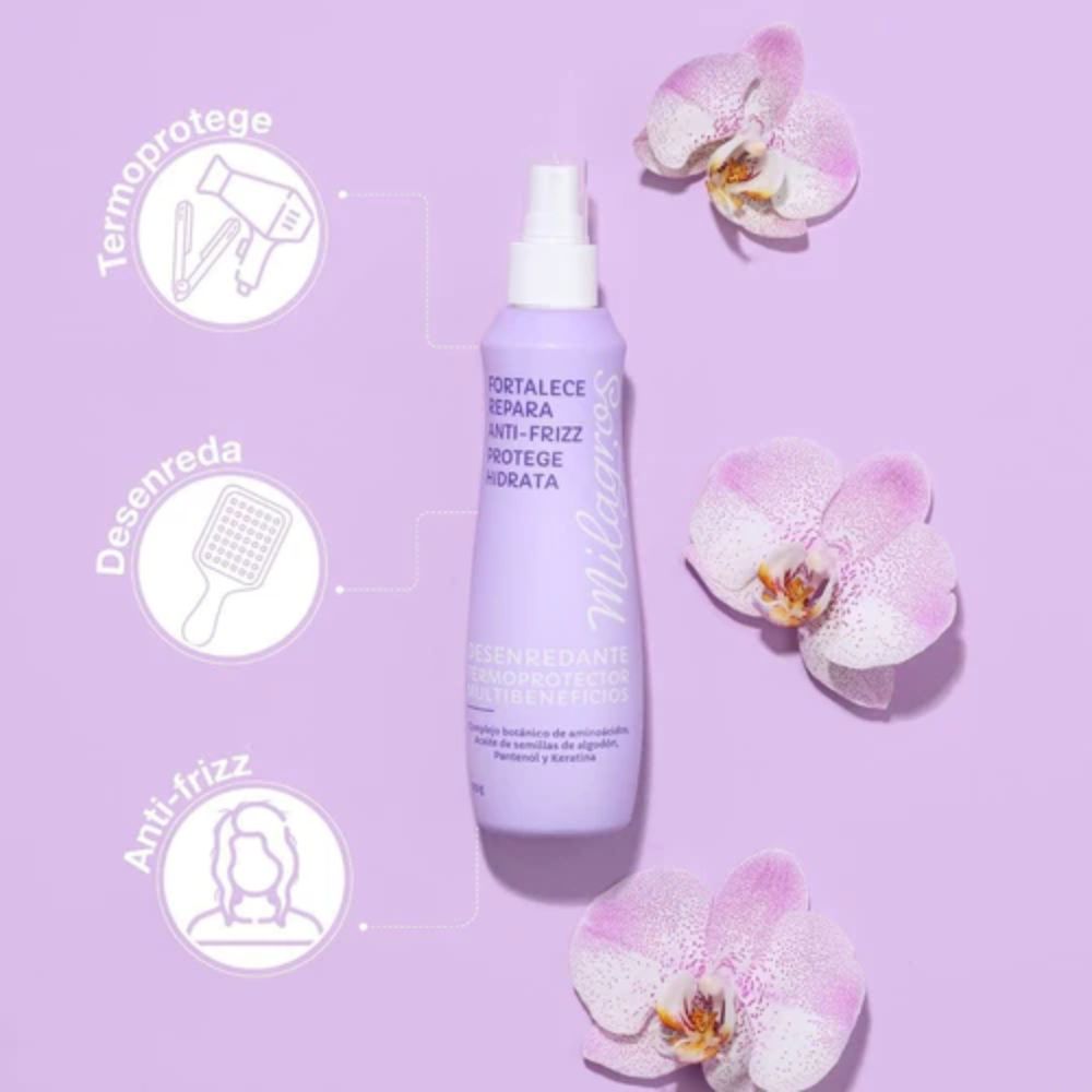 Milagros Kit antifrizz (5 Pack) Shampoo emergencia capilar milagro, biorepolarizador Milagro, tratamiento magia capilar milagro termoprotector anti friz y Cepillo antienredos milagro