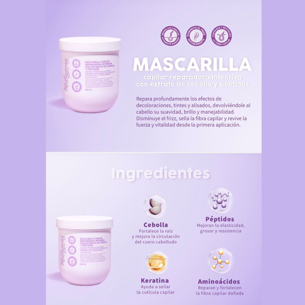MIlagros Mascarilla Reparacion Intensiva con Extractos de Cebolla y Peptidos 450ml