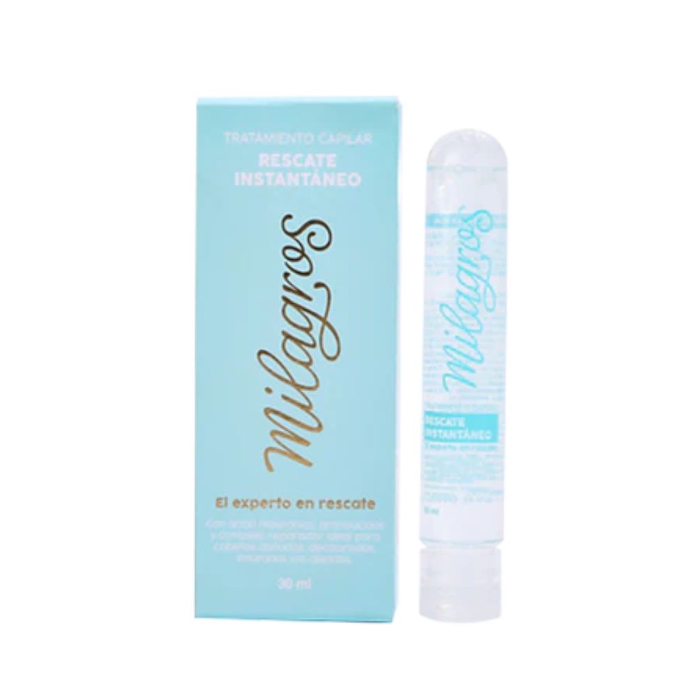 Milagros Tratamiento Emergencia Capilar, Biorepolarizador, Ampolla Capilar Elixir (Rosada) y Ampolla capilar Rescate (Azul)  (4 pack)