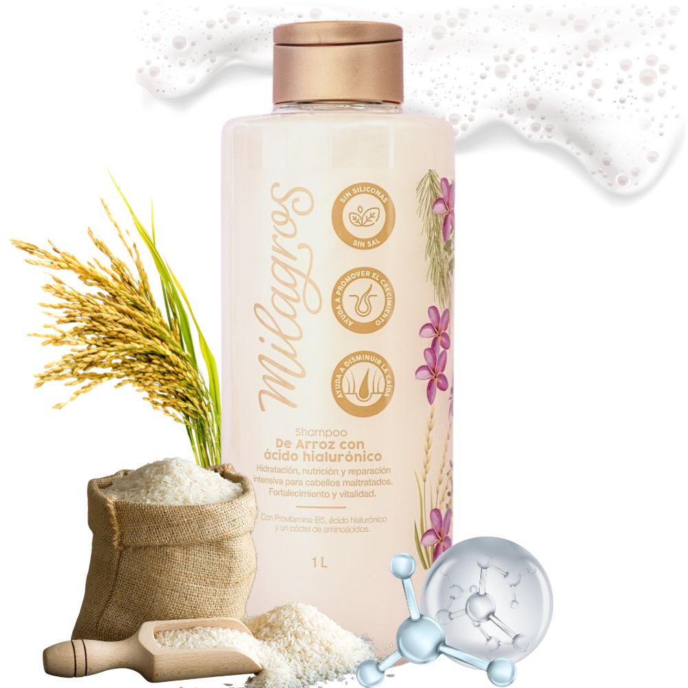 Milagros Shampoo de Arroz con acido hialuronico 1 Litro