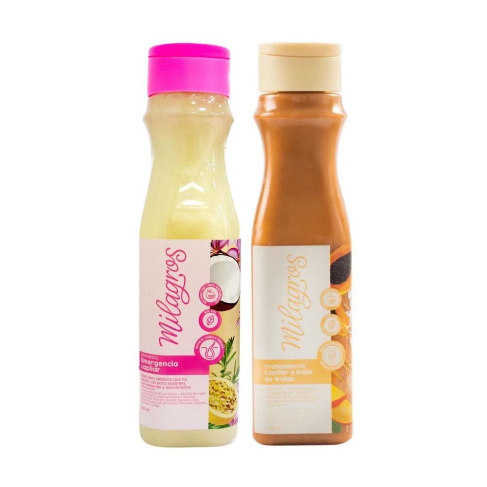Milagros Shampoo Emergencia Capilar y Milagros Tratamiento capilar a base de Frutas (2 pack)