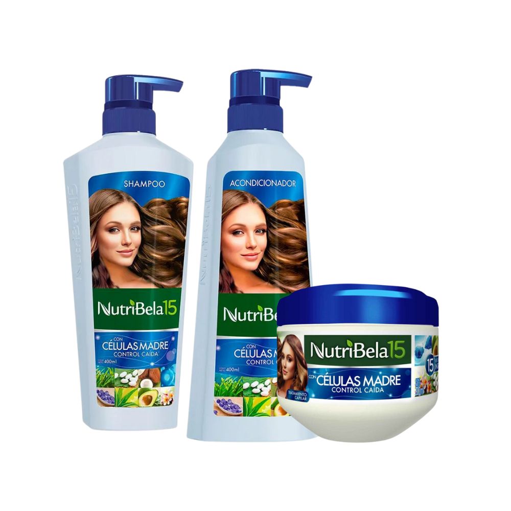 Nutribela 15 Stem Cells Shampoo 400mL + Conditioner 400mL + Treatment 300mL (3 Pack) 