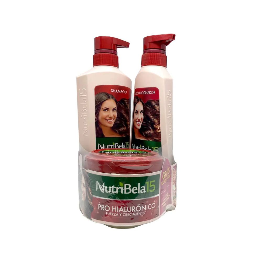 Nutribela 15 Pro Hialuronico Shampoo 400mL + Acondicionador 400mL + Tratamiento 300mL (3 Pack)