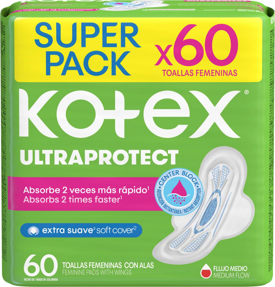 Kotex Toallas higiénicas ultraprotect con alas (60 und)
