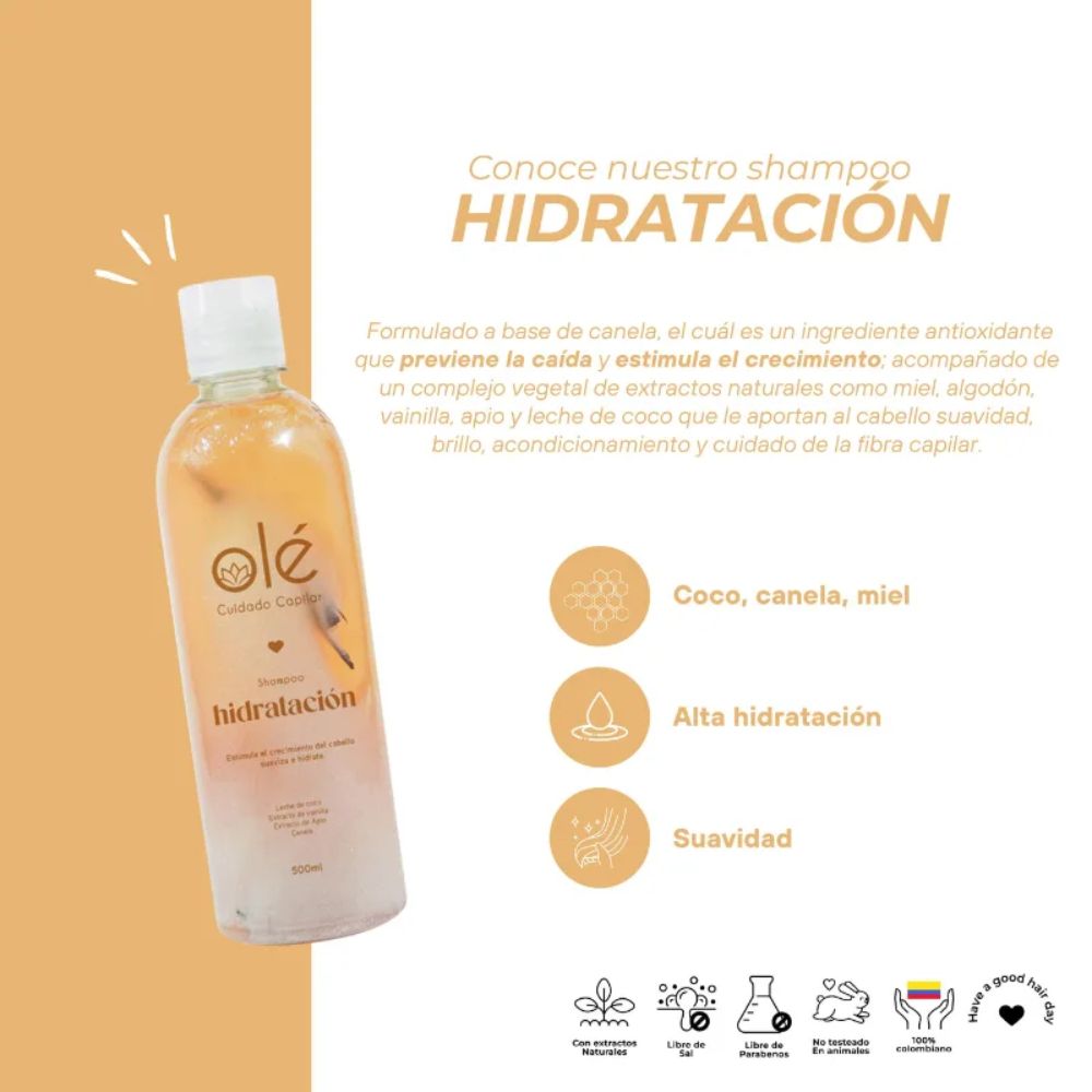 Ole Capilar Shampoo De Coco, Canela y Miel 500ml