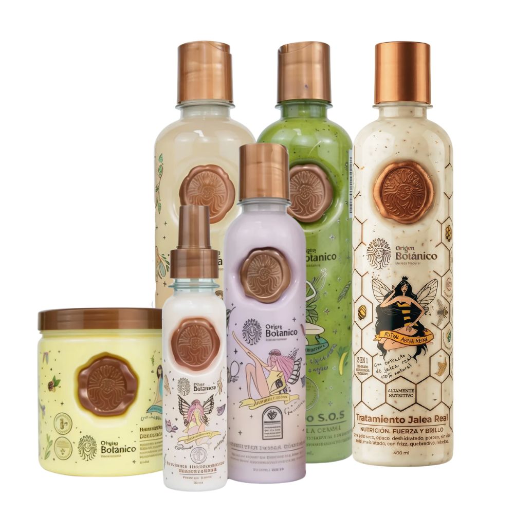 Origen Botanico Kit Restaurador Shampoo Cebolla, Tratamiento Plex, Bomba capilar, Mantequilla, Termoprotector y Tratamiento Jalea Real (6 Pack)