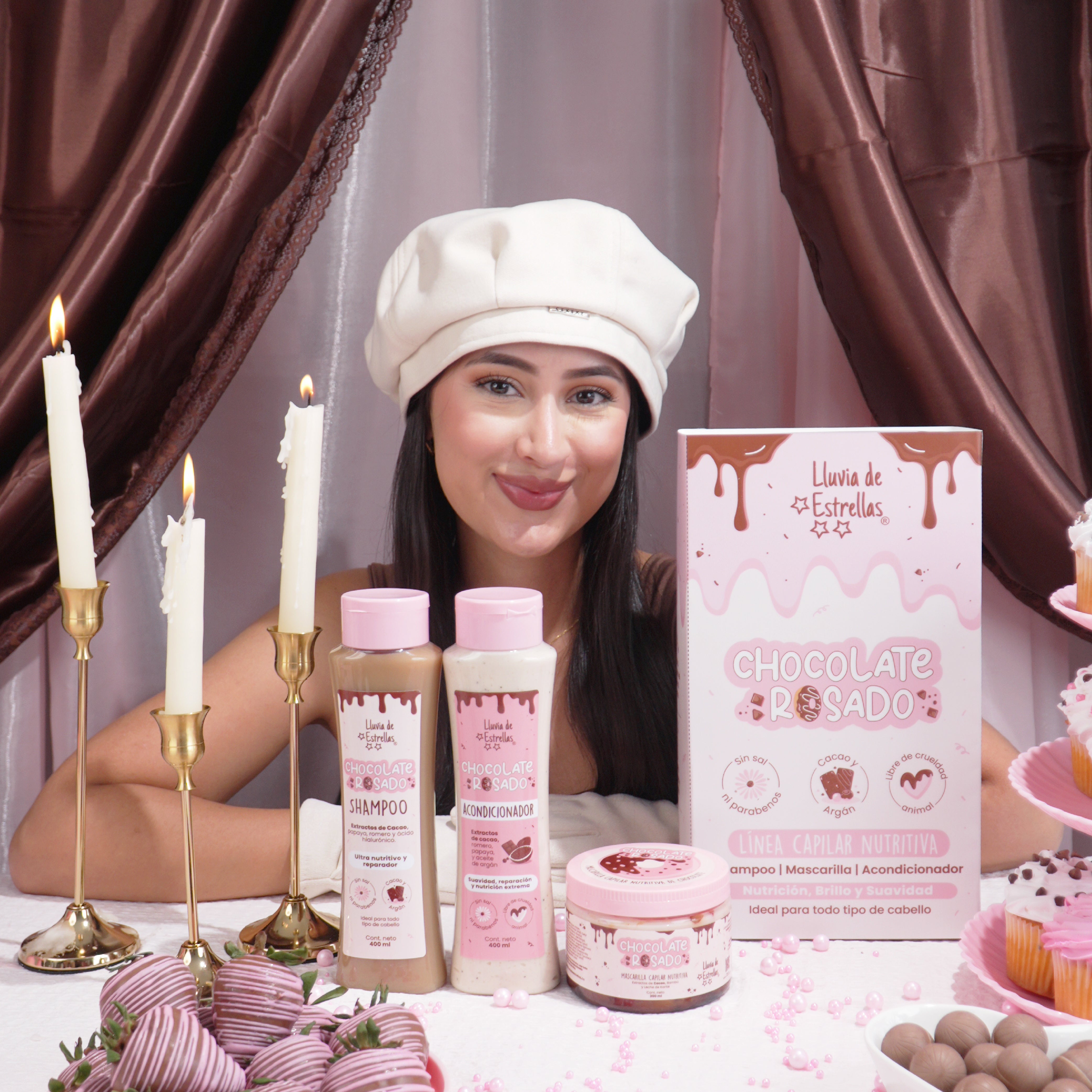 LLUVIA DE ESTRELLAS KIT CHOCOLATE ROSADO - SHAMPOO + ACONDICIONADOR + MASCARILLA (3 PACK)
