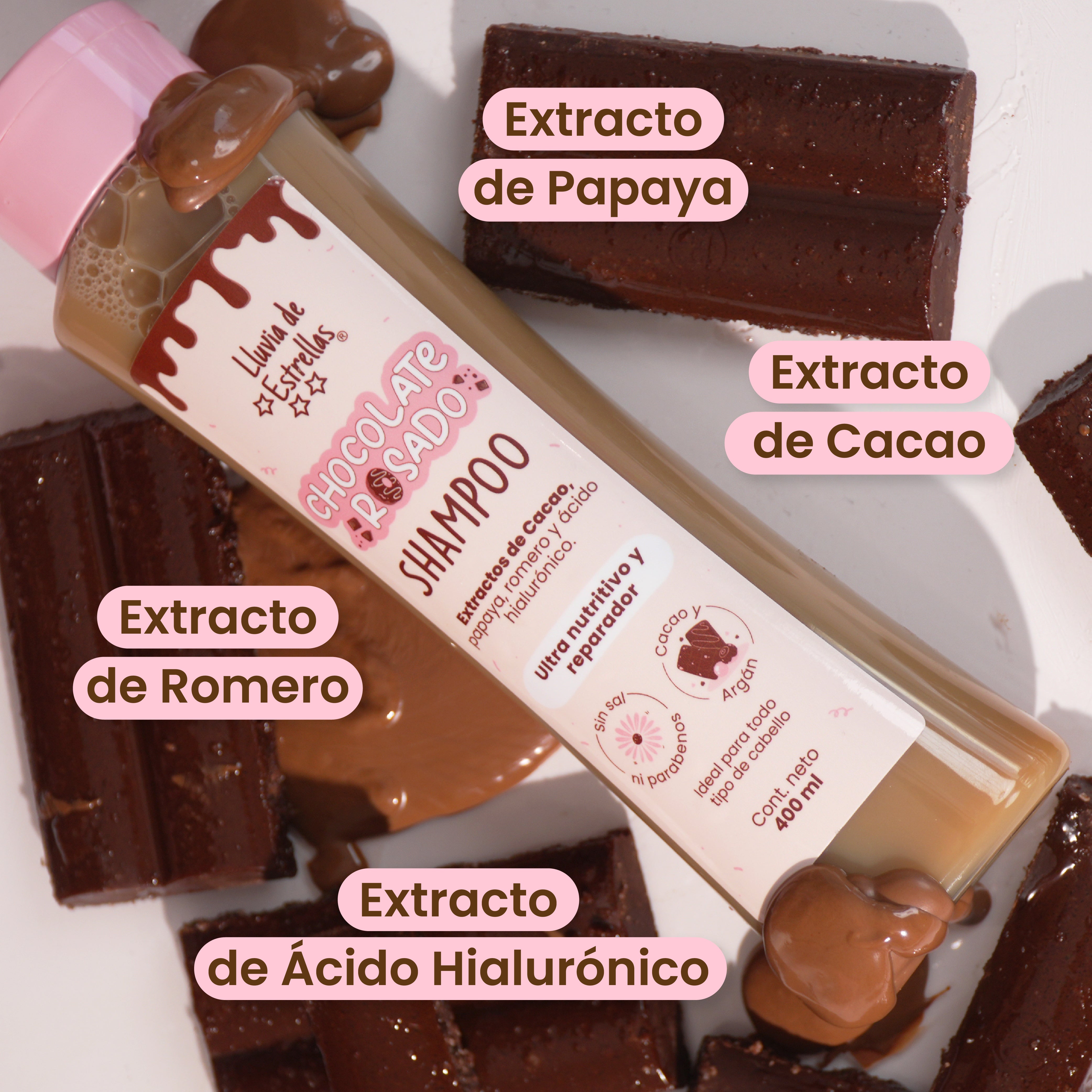 LLUVIA DE ESTRELLAS SHAMPOO CHOCOLATE ROSADO 400ML