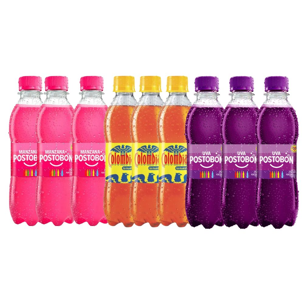 Gaseosa Postobon (9 pack) Gaseosa colombiana postobon gaseosa uva postobon gaseosa manzana postobon food