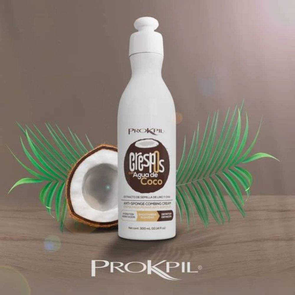 Prokpil Kit Crespos Agua de Coco - Shampoo, Crema para peinar, Tratamiento, Gel definidor y Locion hidratante (5 pack) Fulfillment