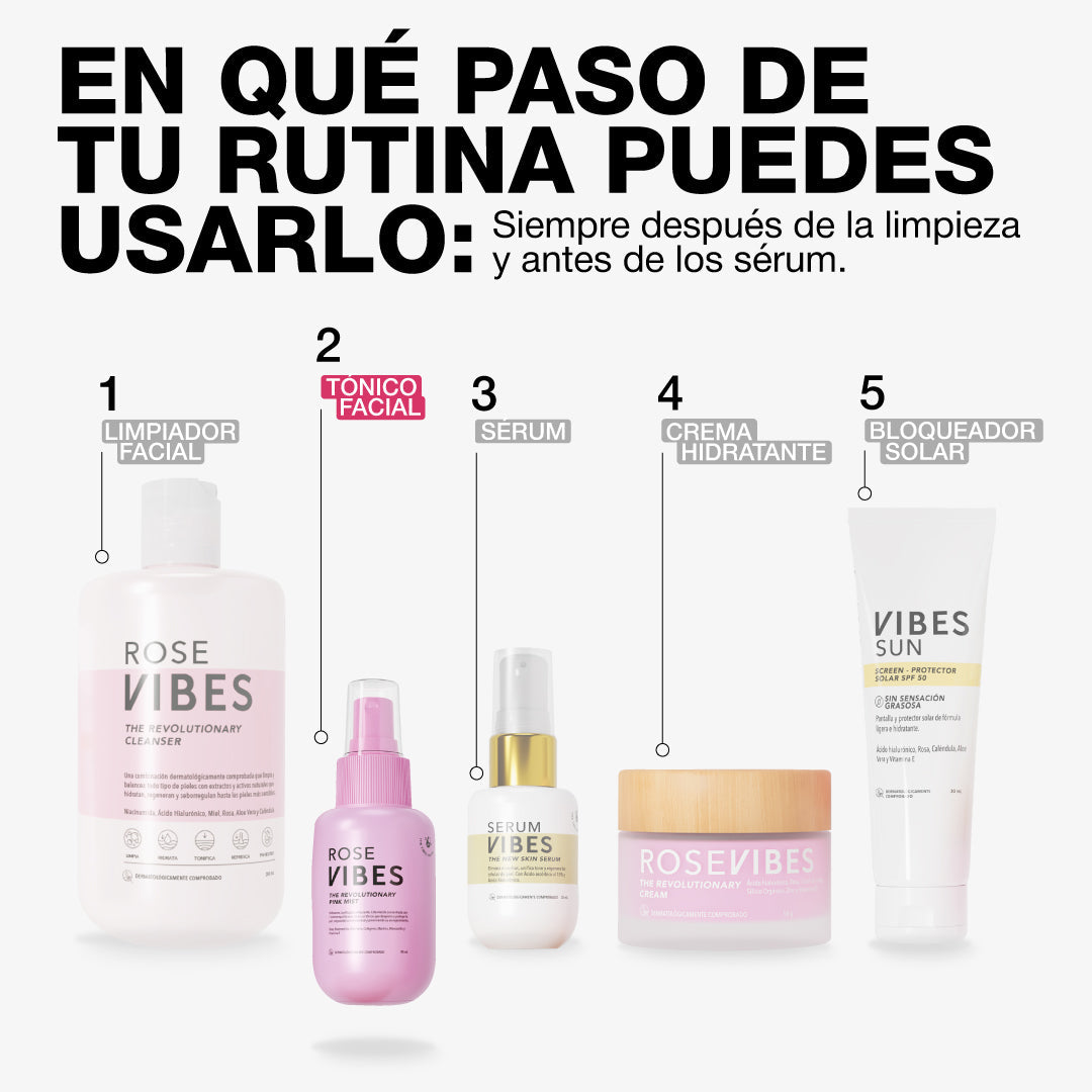 VIBES TONICO FACIAL ROSE VIBES CON NIACINAMIDA 90ML