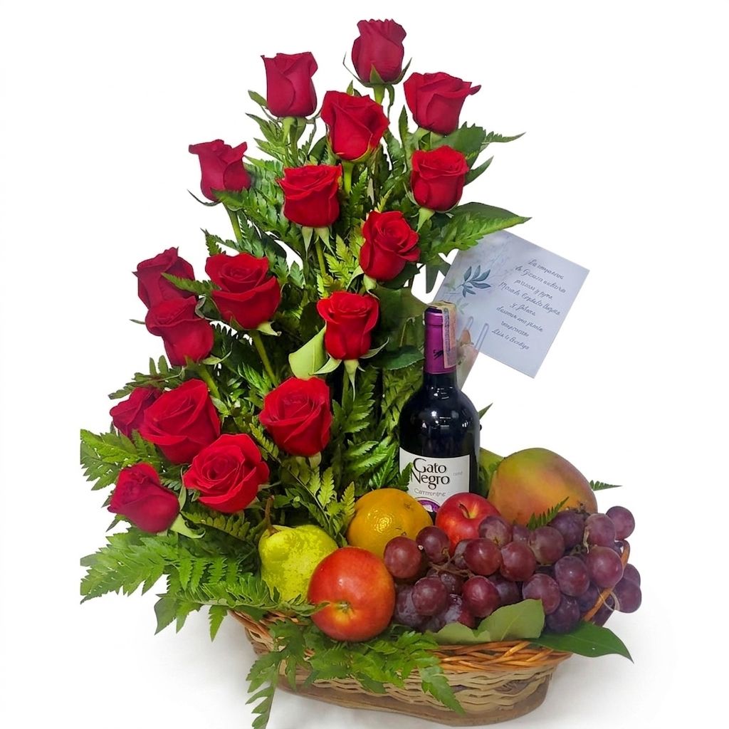 Arreglo Floral Con Frutas Y Vino A Domicilio En Bogota
