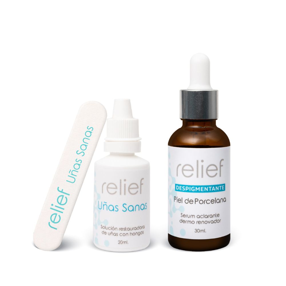 RELIEF DUO MAGICO: Gotas para tratar hongos 20ml  y despigmentante para la piel 30ml (2 pack)