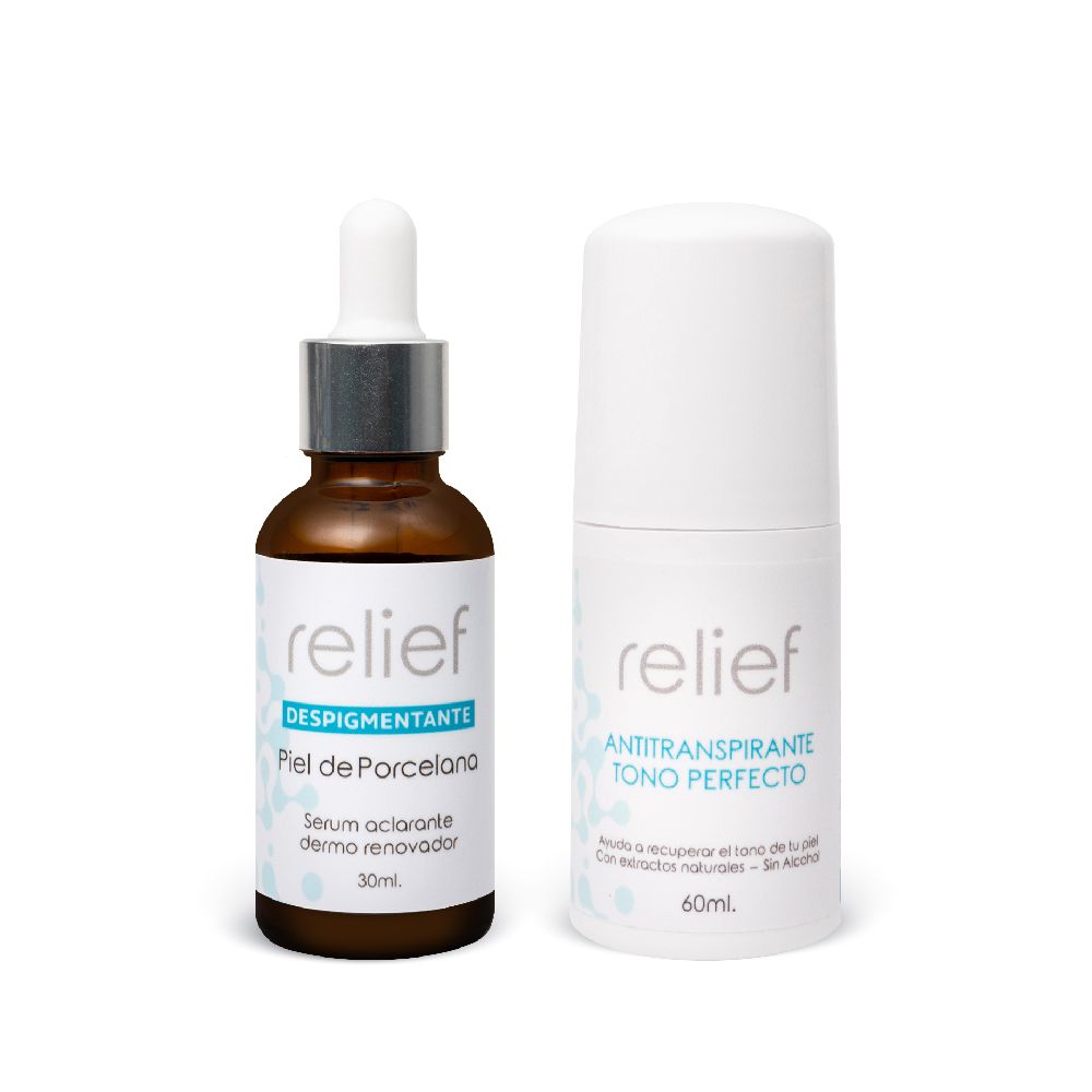 RELIEF KIT ACLARANTE DE AXILAS - Despigmentante de piel 30ml y antitranspirante 60ml (2 pack)